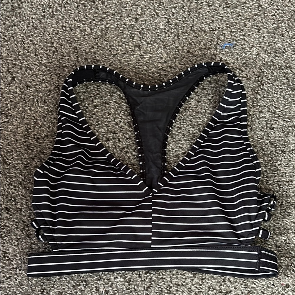 Striped Black and White Women's Sports Bra